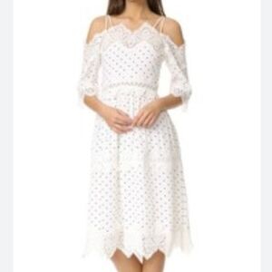 Endless Rose White Lace Polka-Dot Cold-Shoulder Midi Dress Size XS